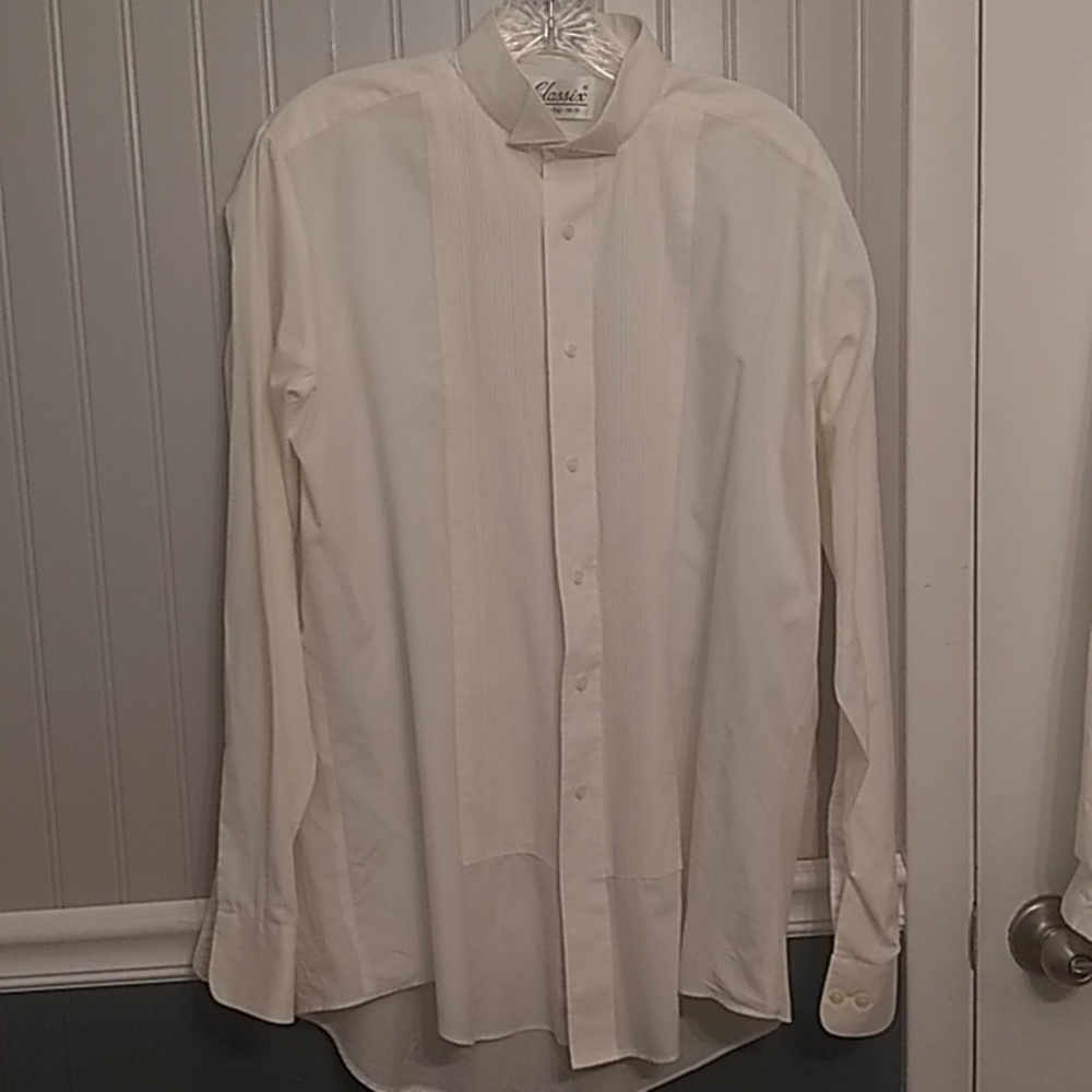 MENS cream pinpleats tuxedo shirt